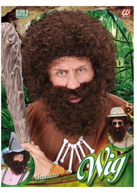 perruque châtain homme, perruque et barbe châtain, perruque et barbe pour homme, perruques pour homme, perruque frisée homme, Perruque + Barbe, Character, Châtain