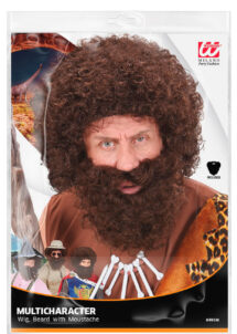 perruque châtain homme, perruque et barbe châtain, perruque et barbe pour homme, perruques pour homme, perruque frisée homme