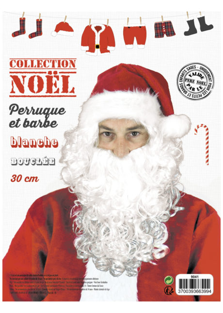 perruque et barbe pere noel, perruque de pere noel, barbe de pere noel, Perruque et Barbe de Père Noël, 30 cm, Blanche