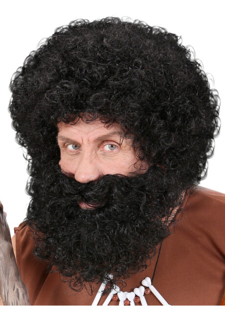 perruque noire homme, perruque et barbe noire, perruque frisée noire homme, perruques hommes, barbe noire, Perruque + Barbe, Character, Noire
