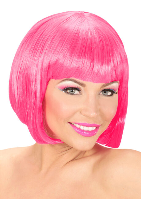 perruque rose fluo, perruque fluorescente, perruque phospohorescente, perruque rose, Perruque Fluo Valentina, Rose Fluo UV