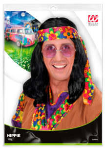 perruque homme, perruque noire, perruque hippie