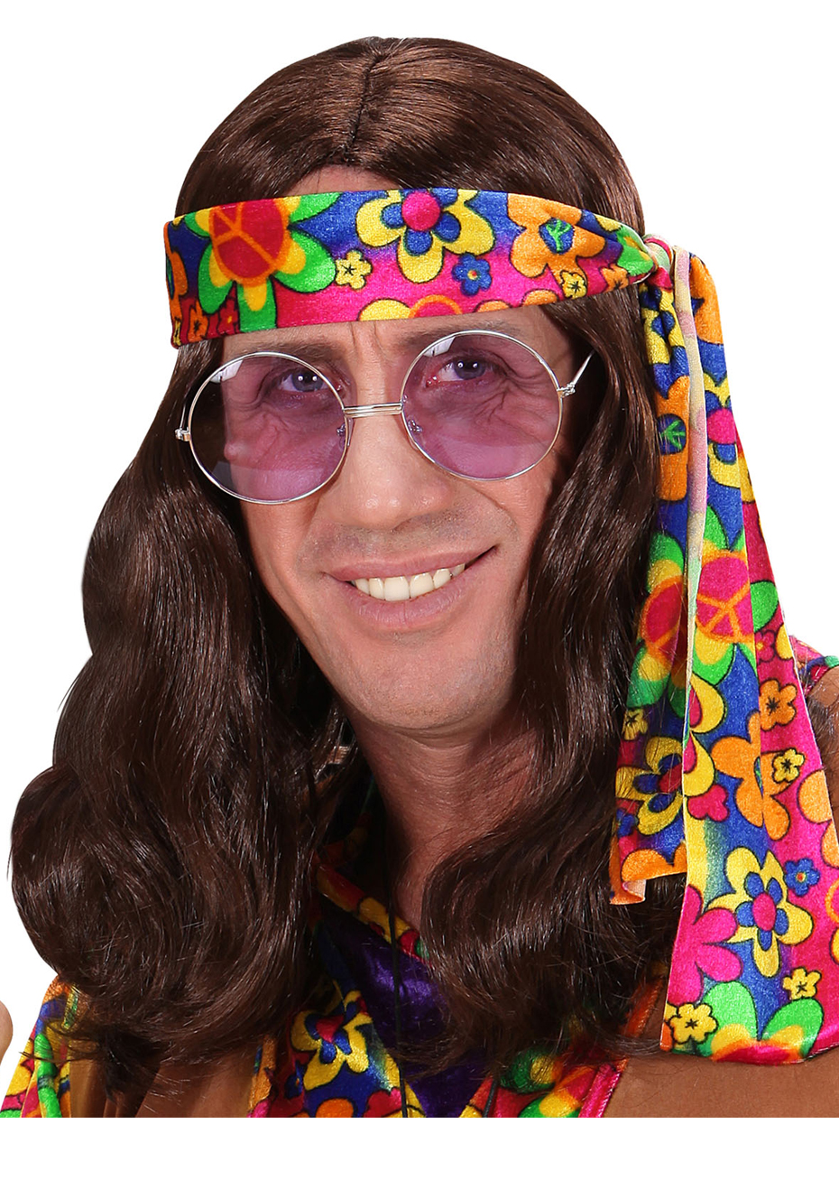 Déguisement Hippie - Perruque Afro + Lunettes + Moustache + Collier - Pour Fête 70's, Disco Ou Halloween