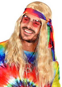 perruque hippie blonde, perruque de hippie, perruque blonde longue
