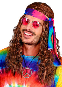 perruque hippie, perruque de hippie châtain, perruque hippie longue