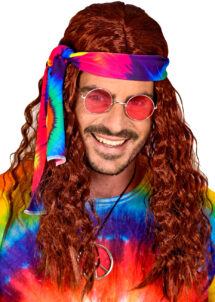 perruque hippie, perruque de hippie châtain, perruque hippie longue