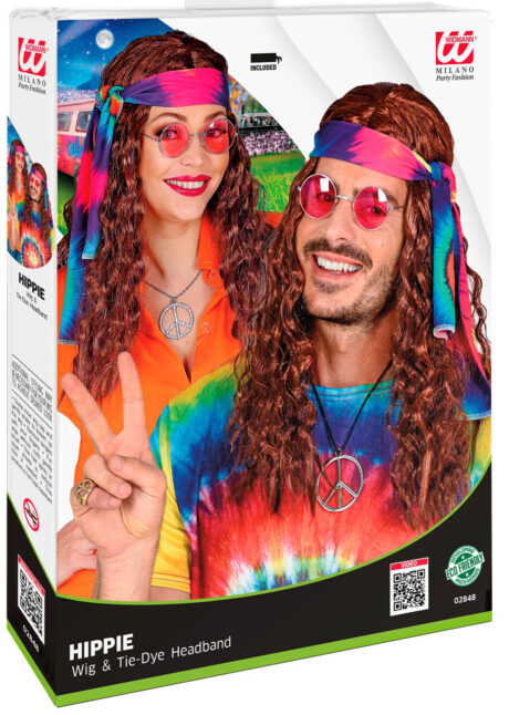 perruque hippie, perruque de hippie châtain, perruque hippie longue, Perruque Hippie Ondulée avec Bandeau, Châtain