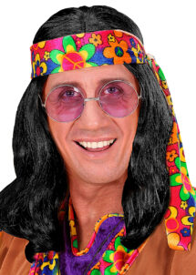 perruque homme, perruque noire, perruque hippie, Perruque Hippie Dude, Noire