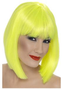 perruque jaune femme, perruque carré jaune femme, perruque jaune fluo, perruques femmes, Perruque Glam, Carré Long, Jaune Fluo