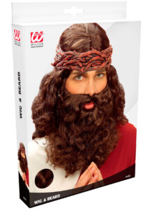 perruque Jesus pour homme, perruque avec barbe, perruques hommes, perruque messie, Perruque de Jesus, avec Barbe, Châtain