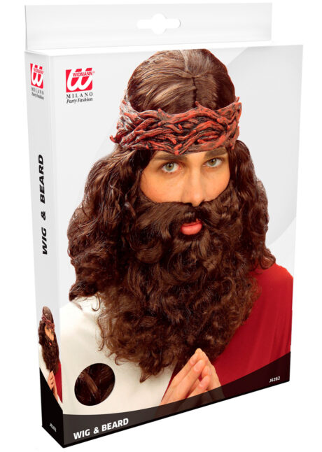 perruque Jesus pour homme, perruque avec barbe, perruques hommes, perruque messie, Perruque de Jesus, avec Barbe, Châtain