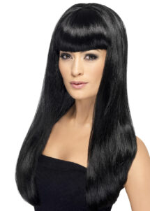 perruque noire femme, perruque longue noire, perruque cheveux longs noirs, perruques noires