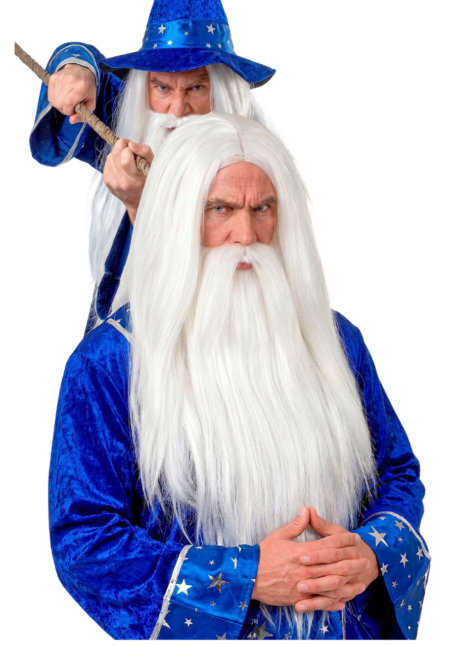 perruque sorcier, perruque blanche avec barbe, perruque gandalf, Perruque Blanche Très Longue avec Barbe, Sorcier ou Merlin