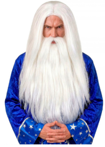 perruque magicien, perruque blanche avec barbe, perruque gandalf, perruque druide