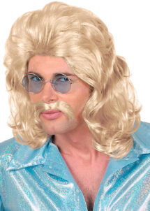 perruque mullet, perruque mulet, perruque homme, perruque disco, perruque disco homme, Perruque Disco 70’s Man + Moustache, Blonde