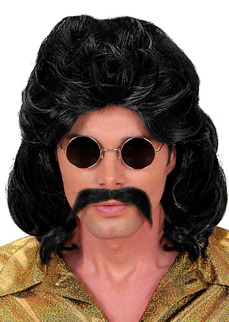 perruque mullet, perruque mulet, perruque homme, perruque disco, perruque disco homme, Perruque Disco Man, avec Moustache, Noire