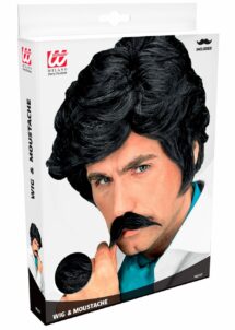 perruque années 70 noire, perruque noire homme