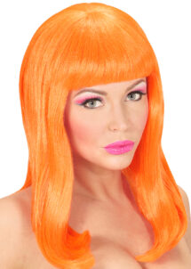 perruque orange fluo, perruque fluorescente, perruque orange, perruque phosphorescente, Perruque Fluo Patsy, Orange Fluo UV
