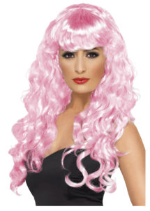 perruque rose bouclée, perruque rose femme, perruque de sirène, perruque longs cheveux bouclés, Perruque Sirène, Rose