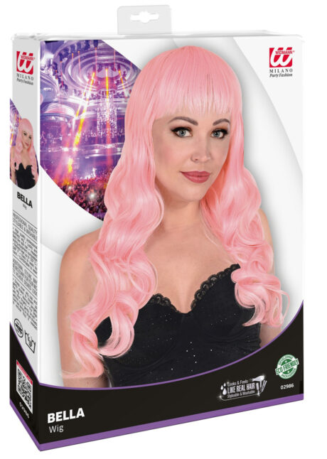 perruque rose longue frange, perruque rose femme, perruque lavable, Perruque Bella, Rose Pâle, Qualité Supérieure
