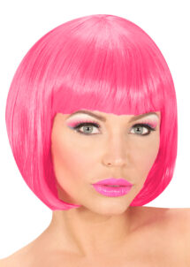 perruque rose fluo, perruque fluorescente, perruque phospohorescente, perruque rose, Perruque Fluo Valentina, Rose Fluo UV