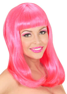 perruque rose fluo, perruque fluorescente, perruque phospohorescente, perruque rose, Perruque Fluo Patsy, Rose Fluo UV