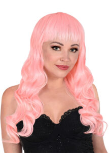 perruque rose longue frange, perruque rose femme, perruque lavable, Perruque Bella, Rose Pâle, Qualité Supérieure