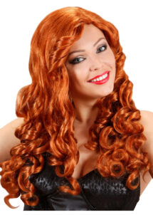perruque rousse femme, perruque rousse bouclées, perruque rousse longue