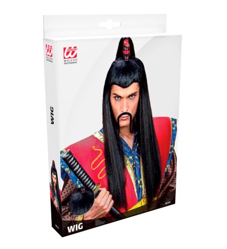 perruque homme, perruque noire, perruque de samouraï, perruque asiatique, perruque de japonais, Perruque de Samouraï Noire – Style Traditionnel