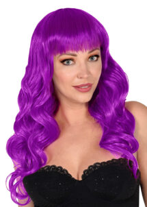 perruque violette, perruque femme qu'ailé, perruque lavable, perruque longue frange