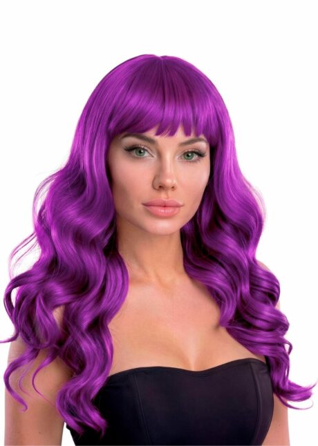 perruque violette longue, perruque violette frange, perruque lavable, Perruque Bella, Violette