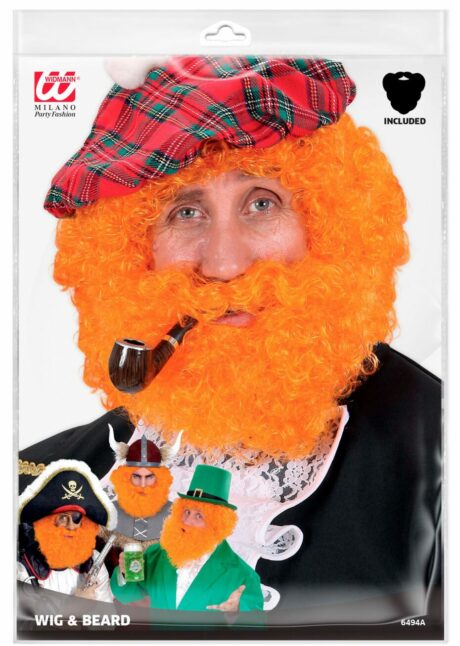 perruque rousse, barbe rousse, perruque saint Patrick pour homme, barbe saint Patrick, perruque rousse homme, perruques hommes, Perruque et Barbe Rousse – Style Ecossais et Irlandais