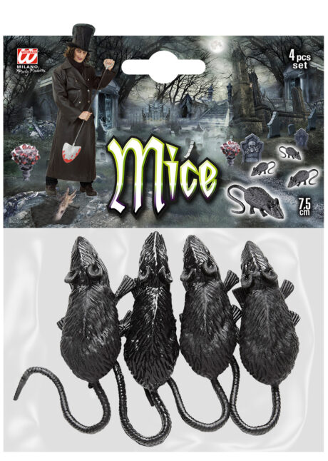 souris noires halloween, fausses souris, souris décos, Souris Noires x 4