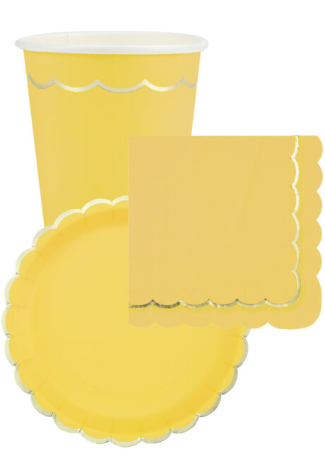VAISSELLE-JETABLE-JAUNE-ET-OR-1, Vaisselle Jaune, Assiettes Jaunes et Or