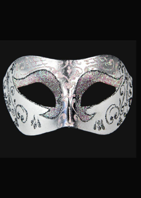 masque brillant, masque vénitien paillettes, masque vénitien, loup vénitien, masque carnaval de venise, masque vénitien fabriqué à la main, masque fait main, Vénitien, Brillante, Blanc Nacre et Argent