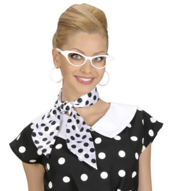 foulard à pois années 50, foulard années 60, accessoire années 50, foulard satin, foulard à pois noirs et blancs Foulard à Pois, Blanc et Noir