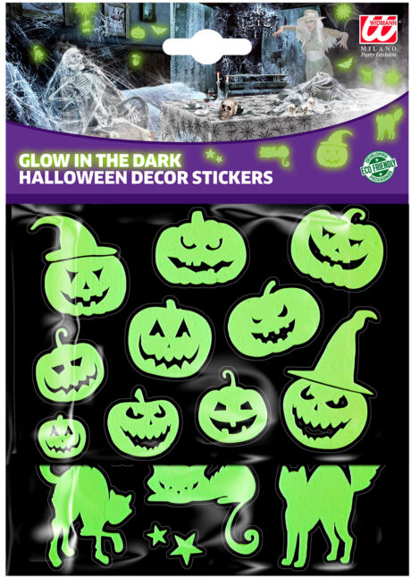 autocollants halloween, stickers Halloween, décorations halloween, Autocollants Citrouilles et Chats Phosphorescents
