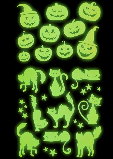 autocollants halloween, stickers Halloween, décorations halloween, Autocollants Citrouilles et Chats Phosphorescents