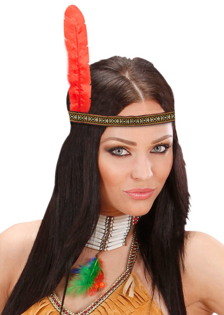 bandeau plume d'indien, accessoire déguisement indienne, bandeau indien à plume, accessoire déguisement, déguisement d'indien, déguisement d'indienne, plumes d'indien, coiffe indienne, Bandeau d’Indien à Plume Rouge