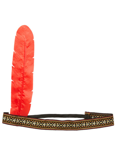 bandeau plume d'indien, accessoire déguisement indienne, bandeau indien à plume, accessoire déguisement, déguisement d'indien, déguisement d'indienne, plumes d'indien, coiffe indienne, Bandeau d’Indien à Plume Rouge