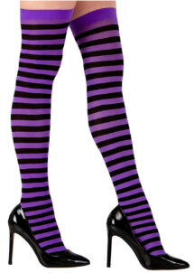bas rayés noirs et violets, bas rayures noires violettes, collants sorcières