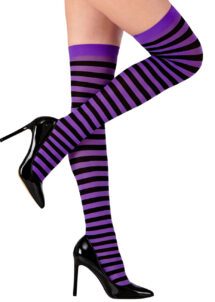 bas rayés noirs et violets, bas rayures noires violettes, chaussettes sorcières