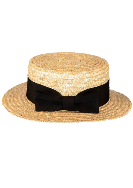 canotier, chapeau canotier, canotiers en paille, canotier paris, chapeaux canotiers, Canotier en Paille, Ruban Noir Noeud Plat