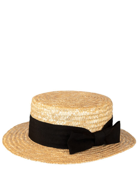 canotier, chapeau canotier, canotiers en paille, canotier paris, chapeaux canotiers, Canotier en Paille, Ruban Noir Noeud Plat