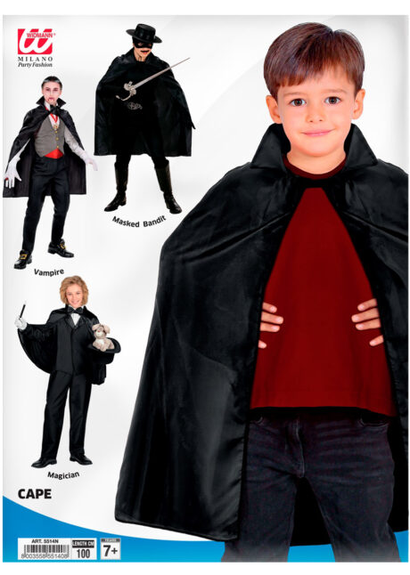 cape enfant noir, cape halloween enfant, cape magicien enfant, cape zorro enfant, Cape Noire, 100 cm, Enfant