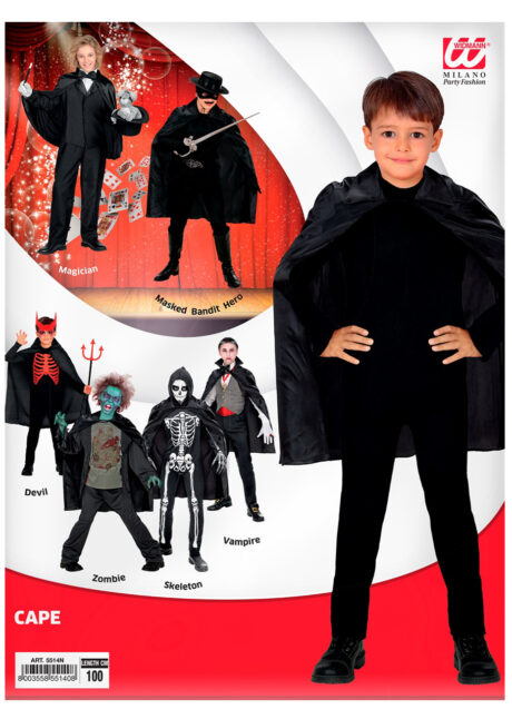 cape noire enfant, cape halloween enfant, cape magicien, Cape Noire, 100 cm, Enfant