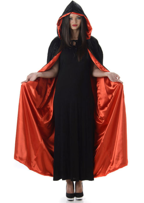 cape noire et rouge, cape halloween, cape capuche, cape vampire, Cape Noire et Rouge, Large Capuche