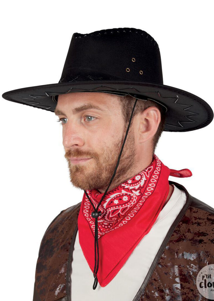 Chapeau de Cowboy Django Noir – Ruban et Tête de Buffle Métal