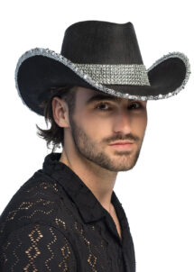 chapeau cowboy strass noir, chapeau cowboy noir paillettes, Chapeau de Cowboy Party Strass, Noir