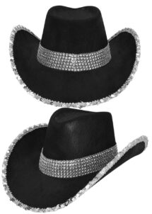 chapeau cowboy strass noir, chapeau cowboy noir paillettes, Chapeau de Cowboy Party Strass, Noir